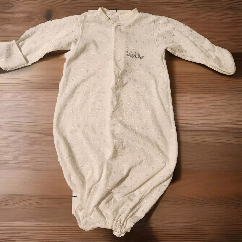 Vintage Baby Dior White Baby Sack Sleeper Pj Elastic Bottom Up to 13lb EUC